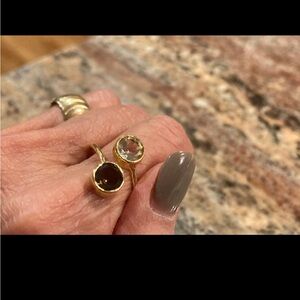 Double Gemstone Ring (Smoky Topaz & Crystal)